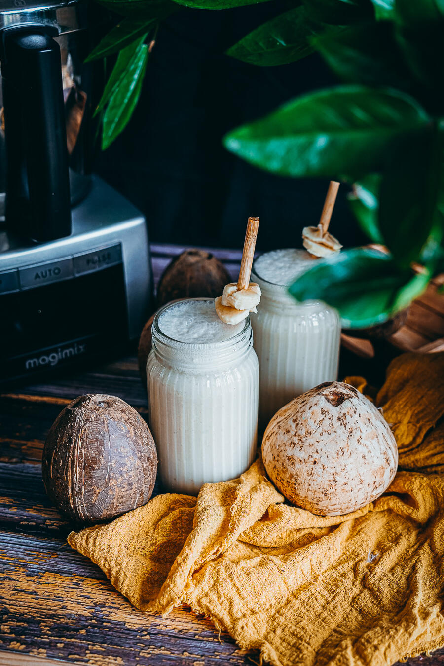 blender avec des boissons à la noix de coco